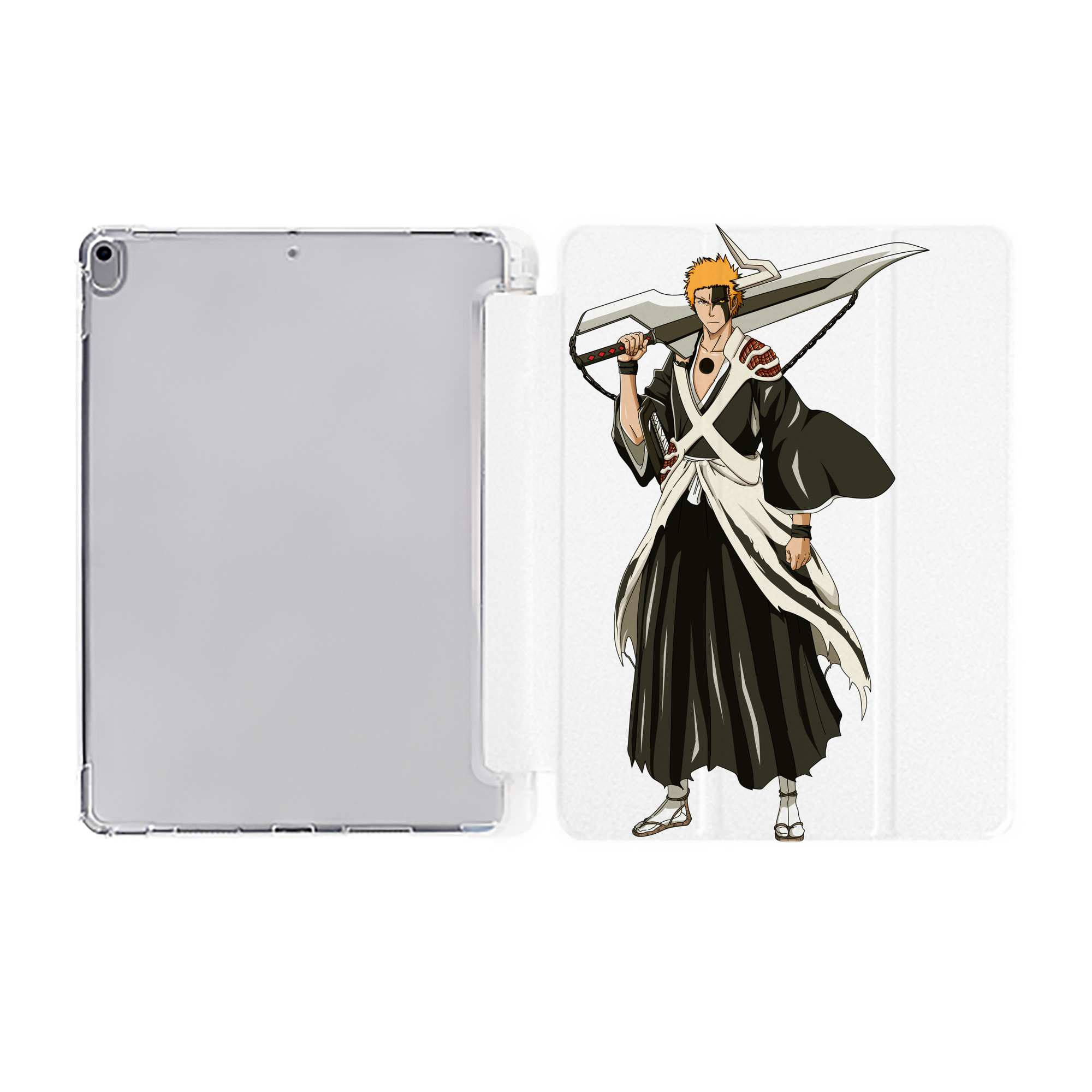 （画像用） ブリーチ 黒崎一護（くろさき いちご）BLEACH Kurosaki Ichigo IPad ケース ペン収納付き 三つ折りスタンド PUレザー×シリコン 対応機種9.5/10.5/10.9インチ
